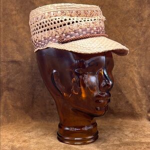 Woven Straw Cap with Brown Accents